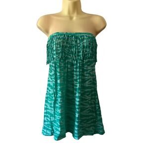 Bongo Juniors Size L Green Print Strapless Swim Coverup Fringe Beach